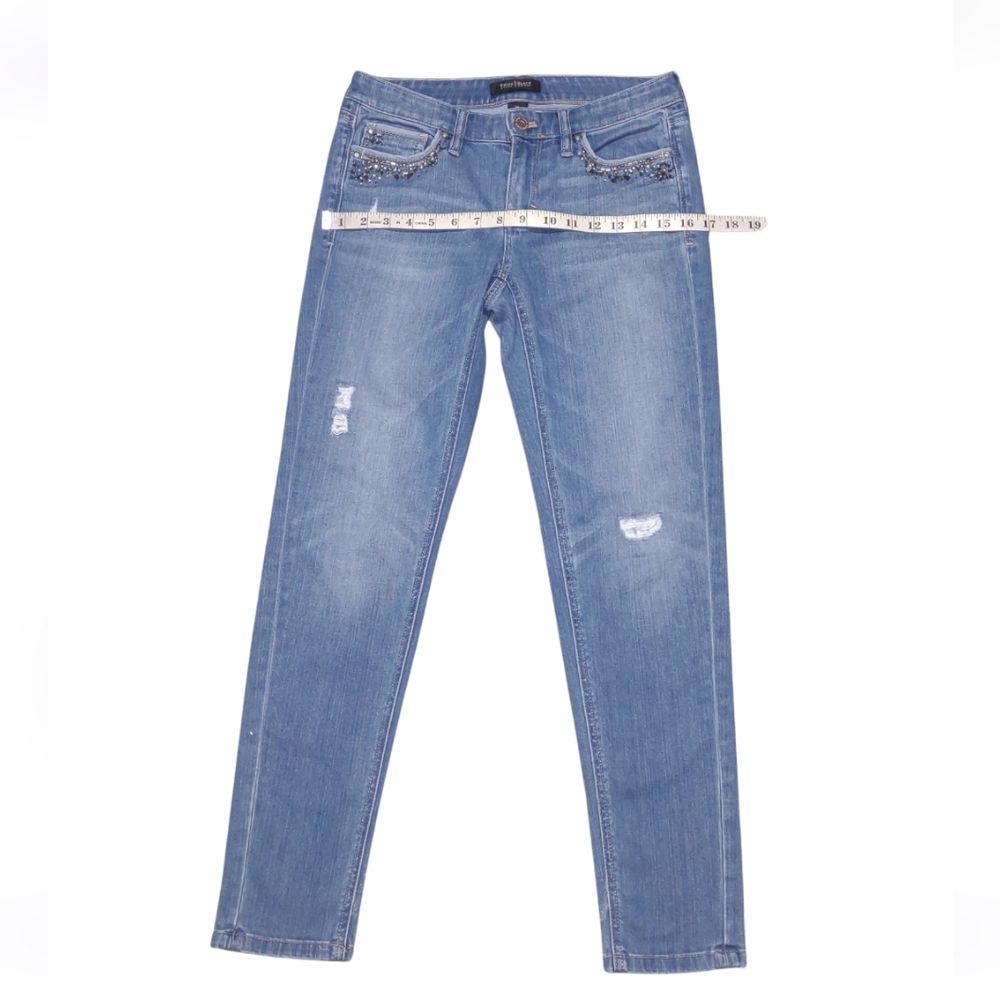 WHBM Low Rise Girlfriend Jeans Blue Jeweled Pockets Size 0R - Picture 9 of 12